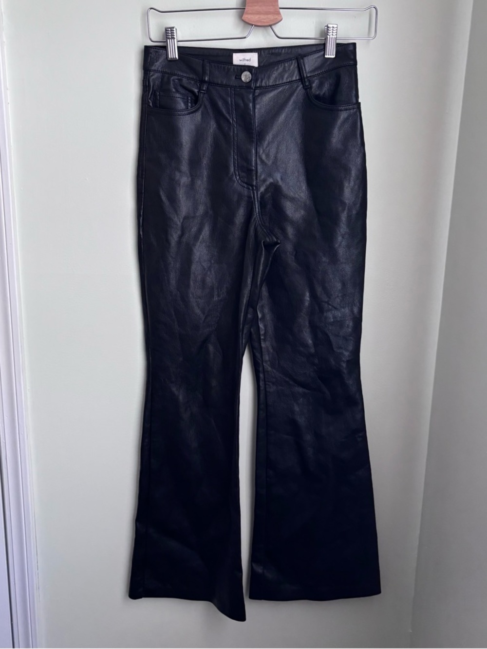 Wilfred free aritzia faux Leather Black Flare pants euc size 2